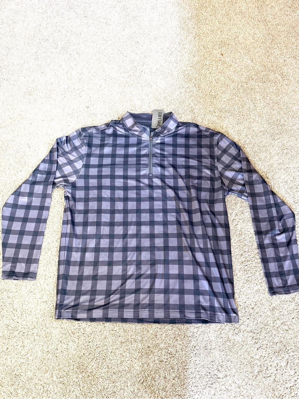 NWT Pins & Aces 1/4 Zip Golf Pullover.  Check Plaid. Breathable. Golfing. Grey